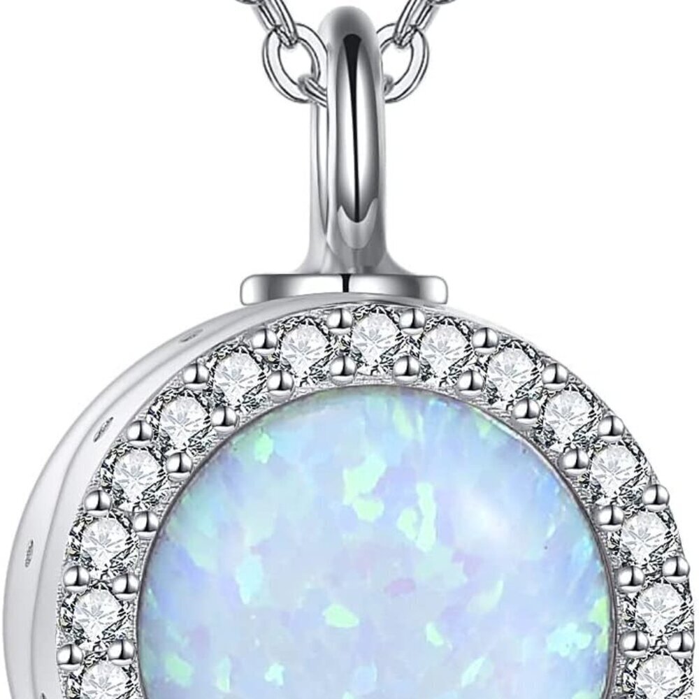 Opal Cremation Jewelry Sterling Silver Keepsake Urn Necklace for Ashes